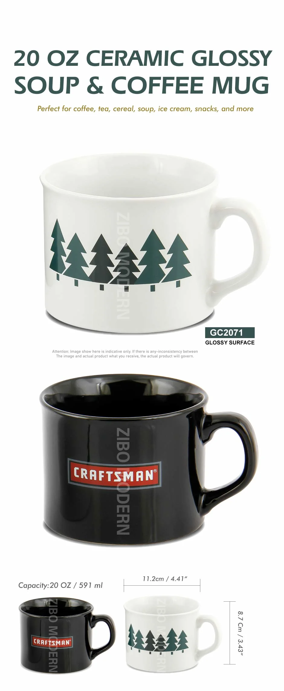 20 Oz Ceramic Glossy Soup & Coffee Mug - Porcelain Coffee/Tea Mug, Stoneware