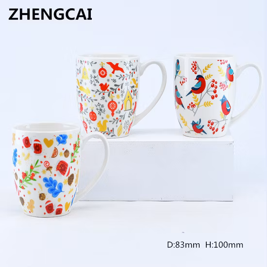 Tazza in ceramica da 12 once/set di tazze/tazza in porcellana/tazza da caffè/tazza da tè con San Valentino, Natale, design colorato o adesivi per regali promozionali, hotel, negozi